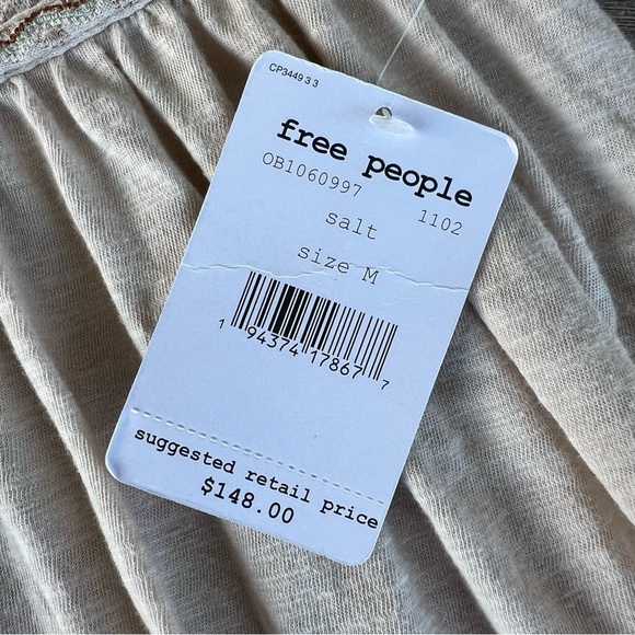 Free People Much Love Tunic Salt Boho Embroidered Blouson Sleeves Open Back NWT - Picture 11 of 13